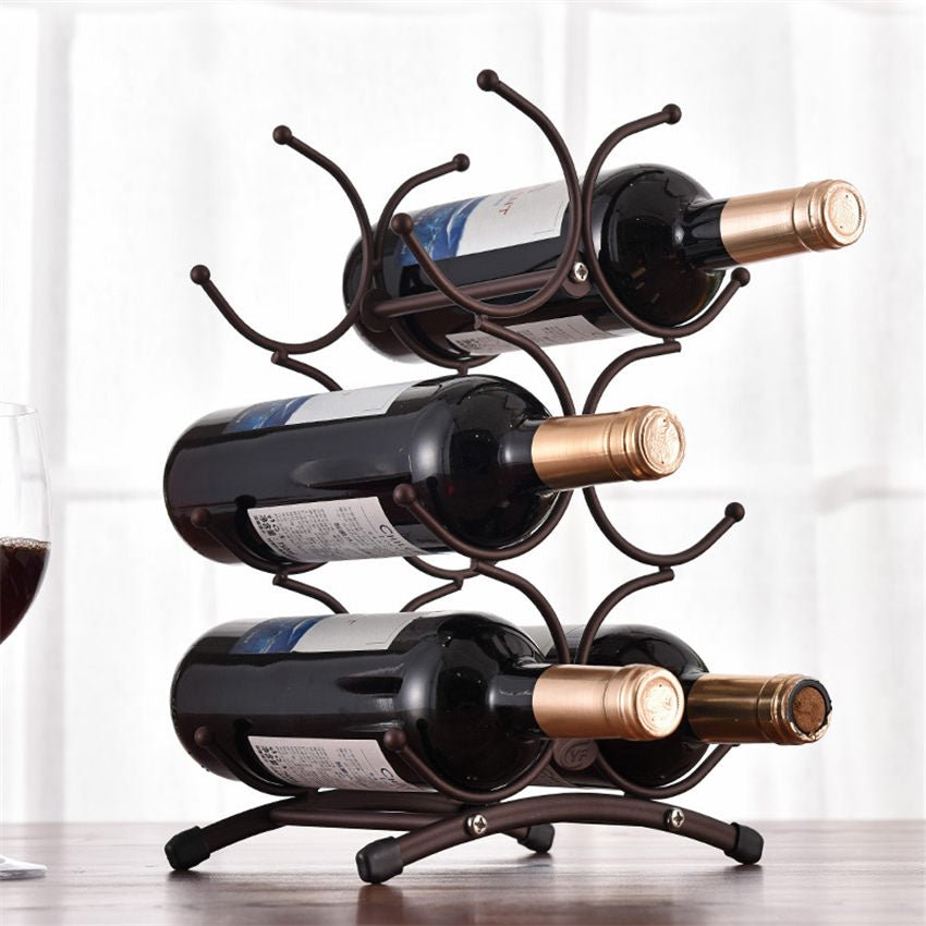 European style 6 Bottle Wine Rack Metal Freestanding Kitchen Storage Stand Wine Cabinet Grape Wine Shelf Display Bar - DunbiBeauty, LLC