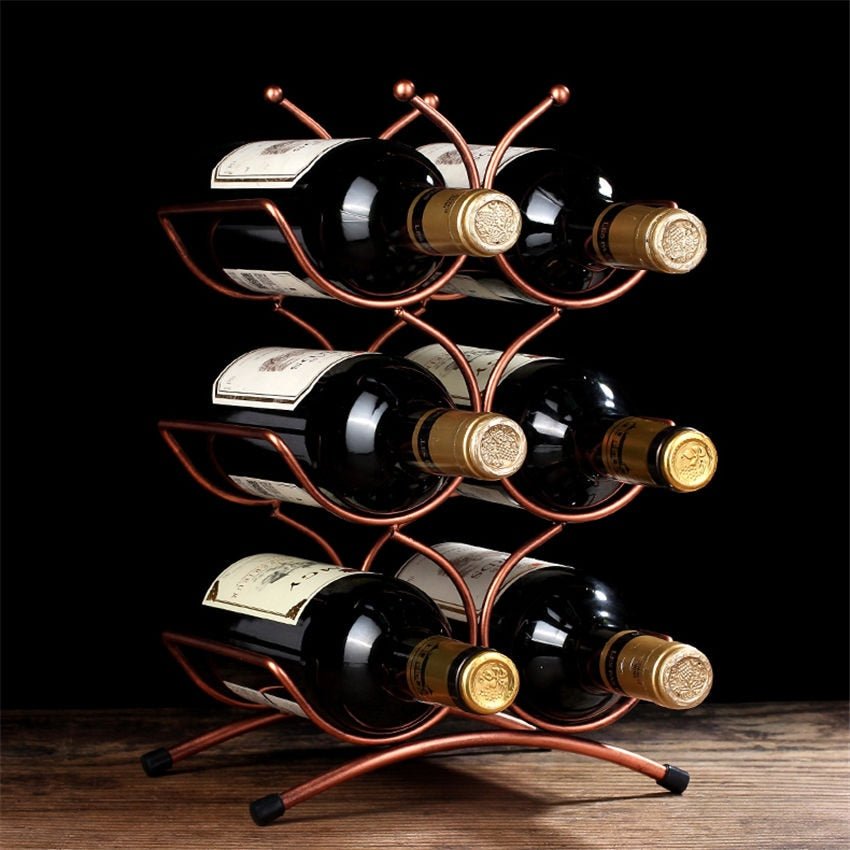 European style 6 Bottle Wine Rack Metal Freestanding Kitchen Storage Stand Wine Cabinet Grape Wine Shelf Display Bar - DunbiBeauty, LLC