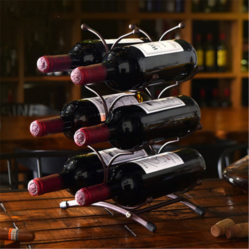 European style 6 Bottle Wine Rack Metal Freestanding Kitchen Storage Stand Wine Cabinet Grape Wine Shelf Display Bar - DunbiBeauty, LLC