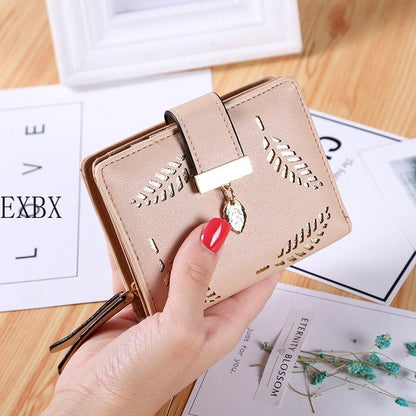 EXBX Women Wallet Hollow Golden Leaf Buckle Wallet PU Leather Purse Female Long Wallet for Women Coin Purse Card Holders Clutch - DunbiBeauty, LLC