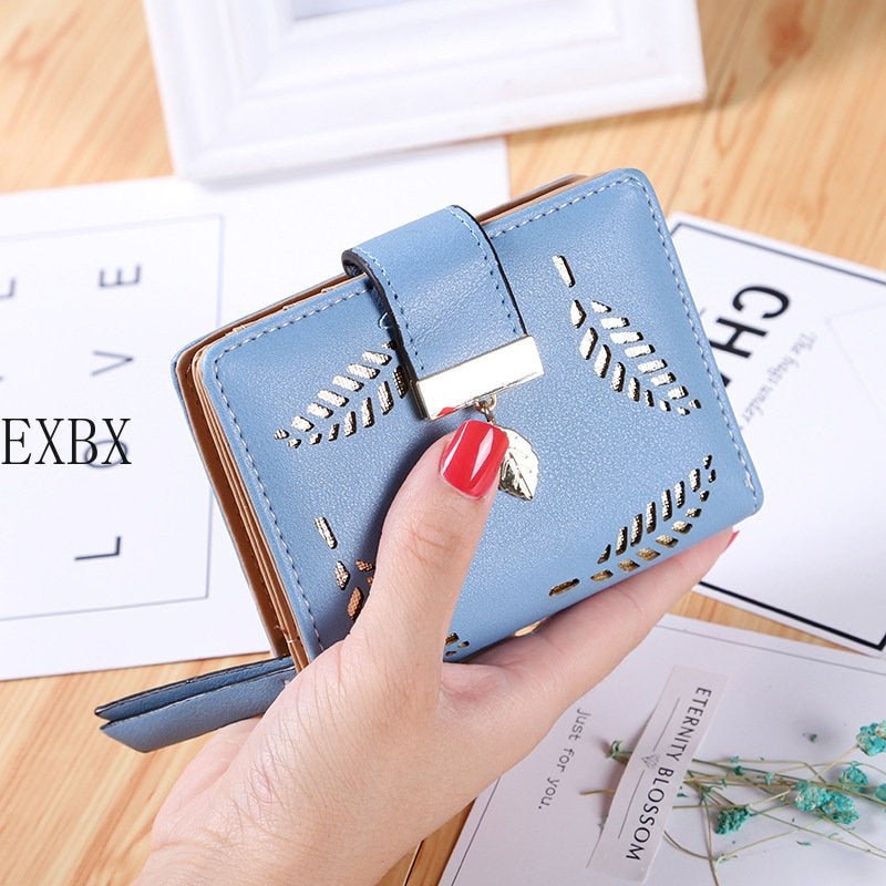 EXBX Women Wallet Hollow Golden Leaf Buckle Wallet PU Leather Purse Female Long Wallet for Women Coin Purse Card Holders Clutch - DunbiBeauty, LLC