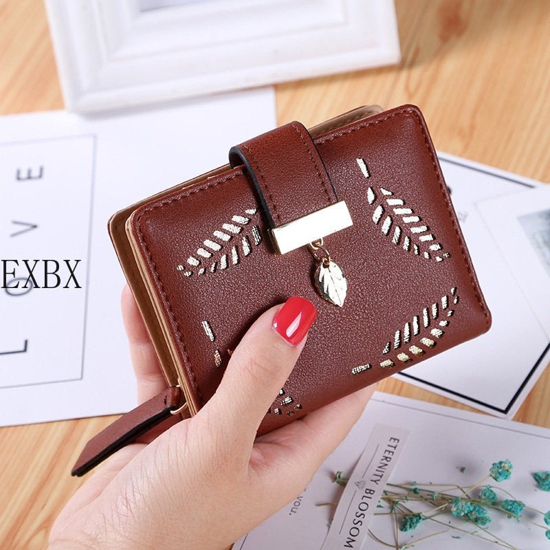 EXBX Women Wallet Hollow Golden Leaf Buckle Wallet PU Leather Purse Female Long Wallet for Women Coin Purse Card Holders Clutch - DunbiBeauty, LLC