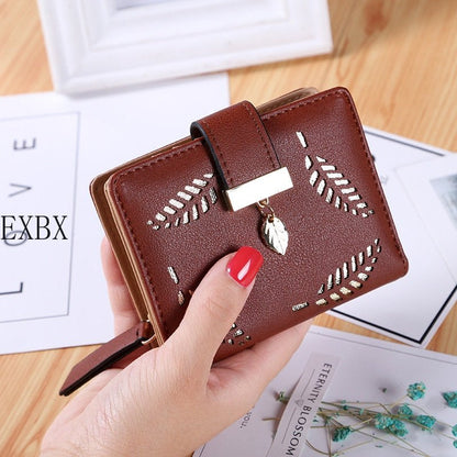 EXBX Women Wallet Hollow Golden Leaf Buckle Wallet PU Leather Purse Female Long Wallet for Women Coin Purse Card Holders Clutch - DunbiBeauty, LLC