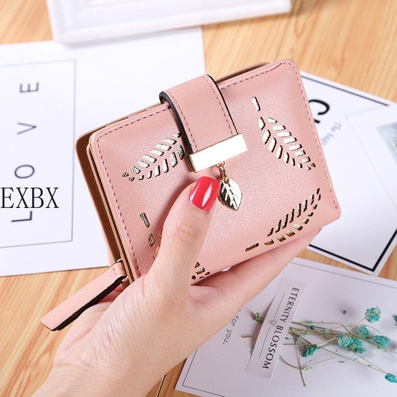 EXBX Women Wallet Hollow Golden Leaf Buckle Wallet PU Leather Purse Female Long Wallet for Women Coin Purse Card Holders Clutch - DunbiBeauty, LLC