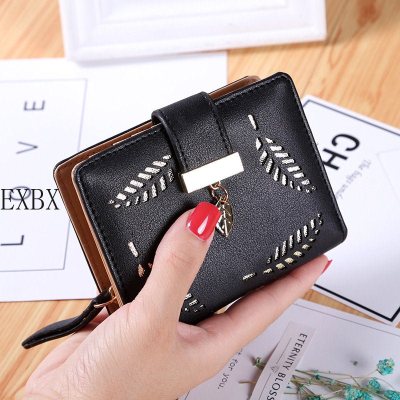 EXBX Women Wallet Hollow Golden Leaf Buckle Wallet PU Leather Purse Female Long Wallet for Women Coin Purse Card Holders Clutch - DunbiBeauty, LLC