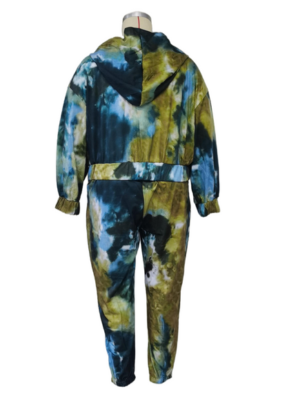 Women's Plus Size Tie Dye Casual Jacket & Pants Set Kiwidrop