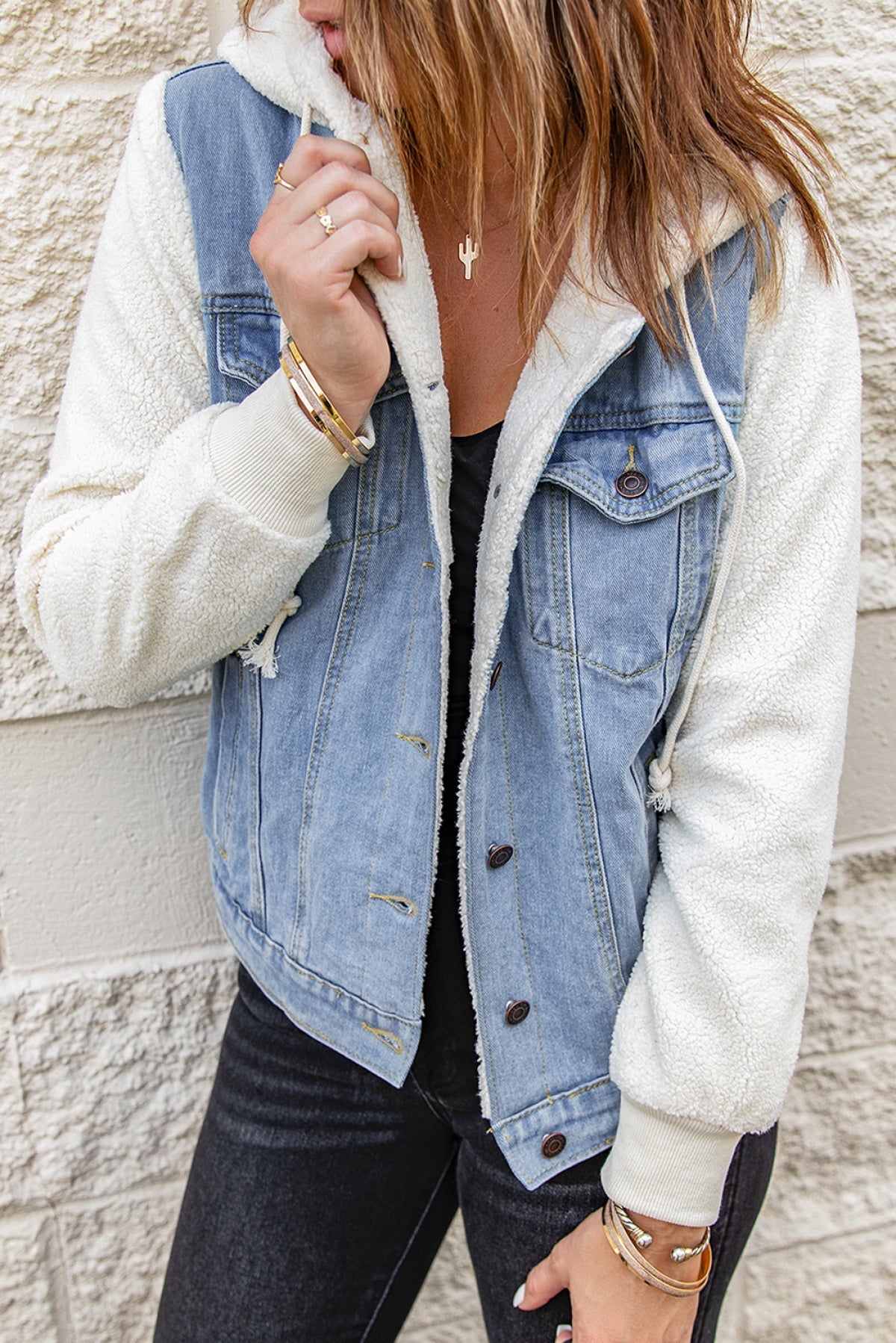 Sherpa Denim Splicing Buttoned Jacket Kiwidrop