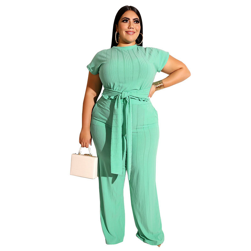 Women's Solid Color Belted Two Piece Set Kiwidrop