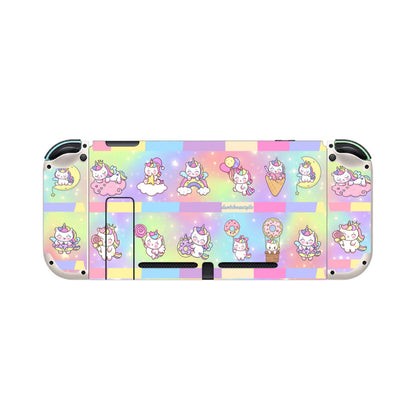 Nintendo Switch Game Console Stickers ｜PVC -Kawaii Unicorn, Pastel Rainbow, Clouds, Pink, Purple, Blue, Yellow, Sleepy Unicorn, Hungry Unicorn, Moon, Candy, Donuts, Ice Cream (Designed by Dunbi)