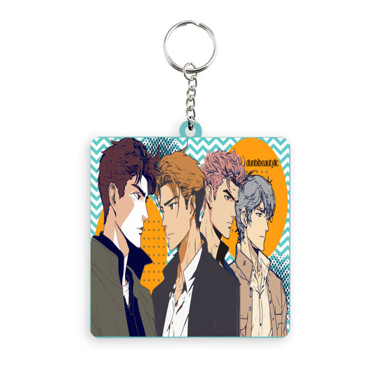 Wooden square keychain (double-sided design) | MDF - Anime, Nostalgia, Guy Crush, Boys, Emotions, Friendship, Handsome (Designed by Dunbi)