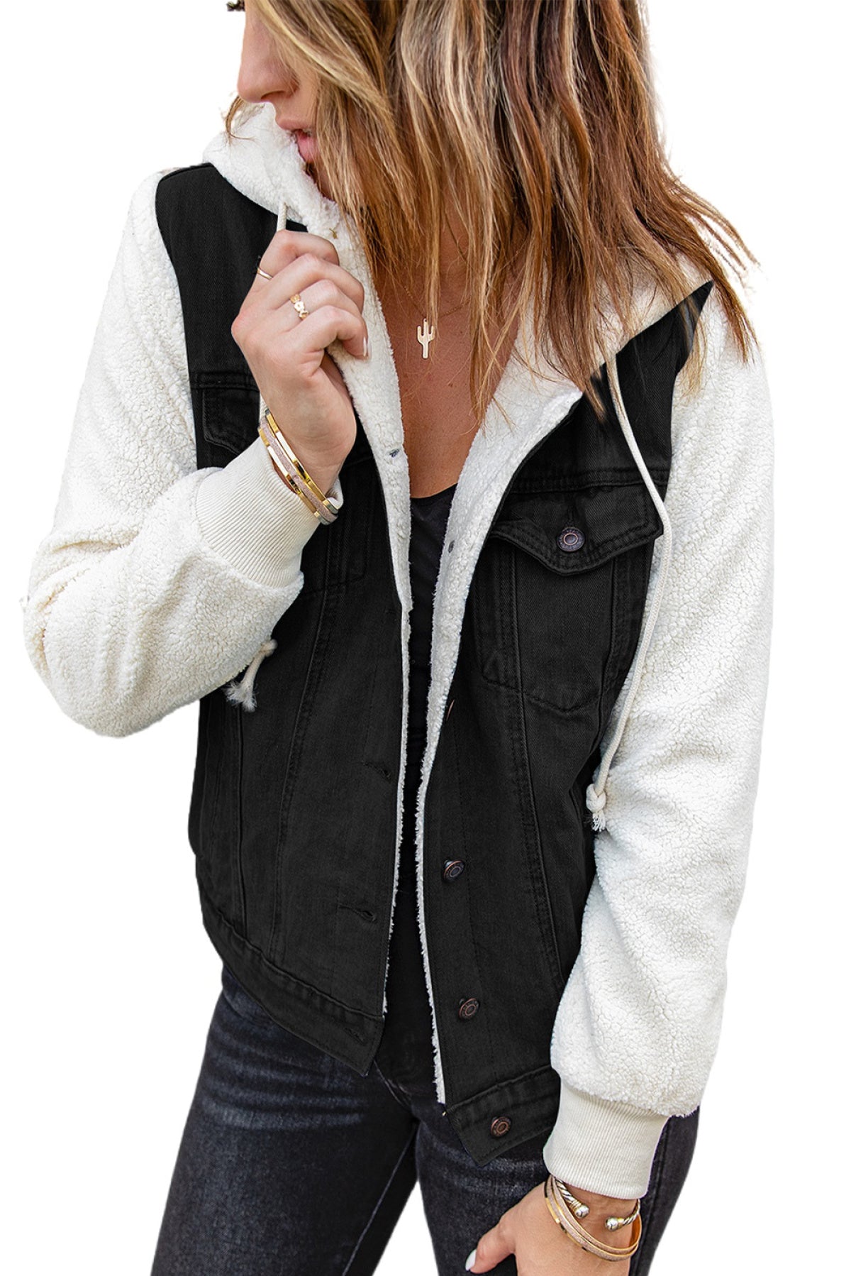 Sherpa Denim Splicing Buttoned Jacket Kiwidrop