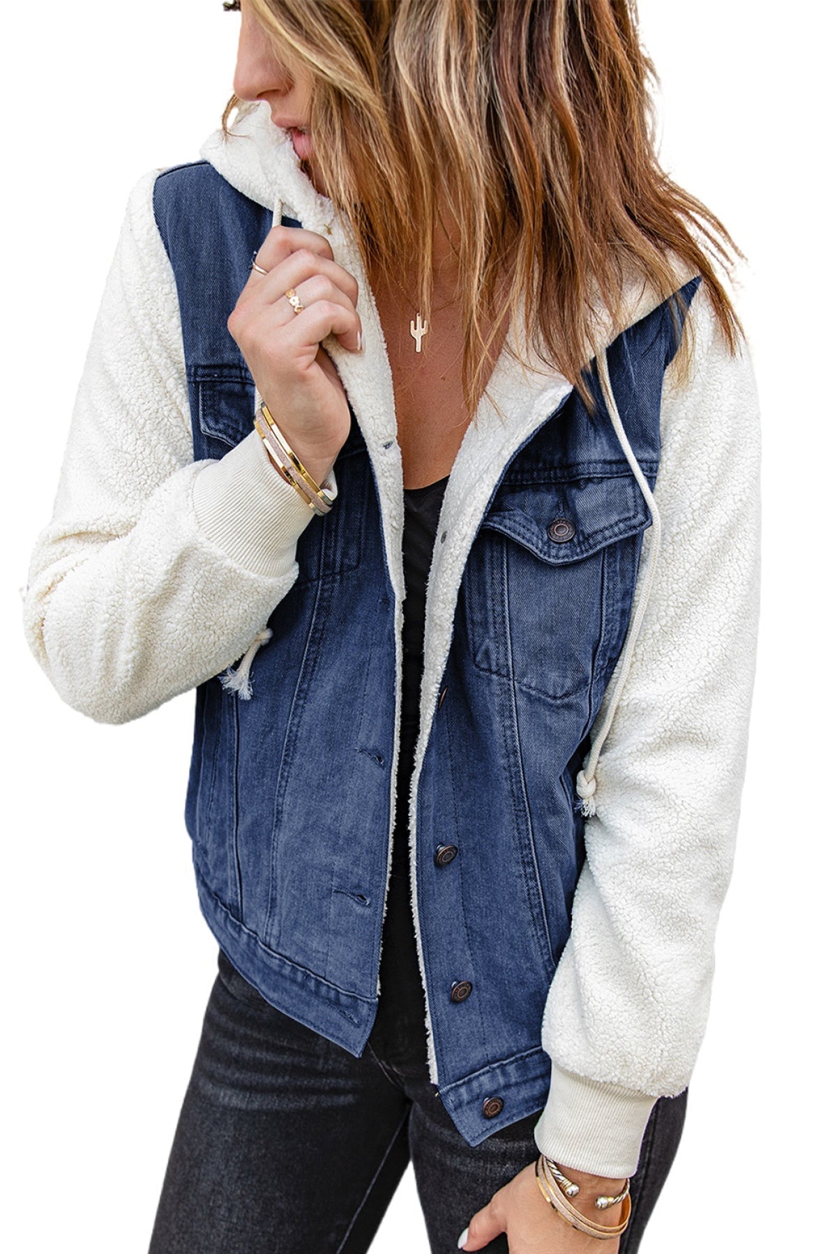 Sherpa Denim Splicing Buttoned Jacket Kiwidrop