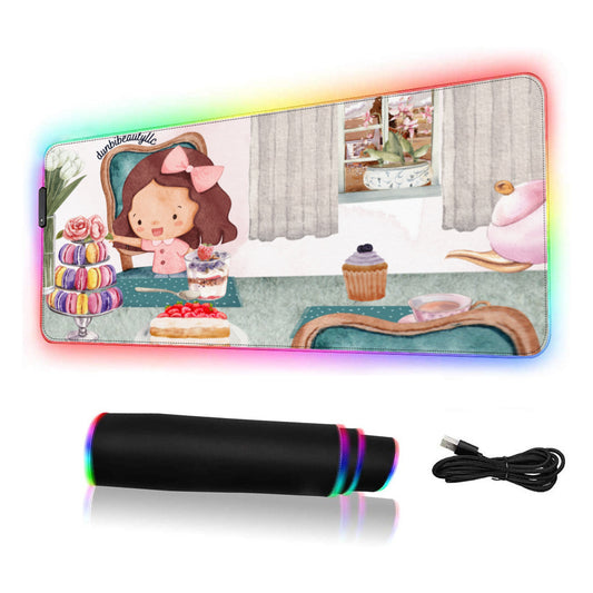 Multi-Interface Lighted Mouse Pad｜Rubber -Tea Party, Happy, Cute, Cake, Macarons, Cupcake, Tea, Snacks, Party, Bow, Parfait, Dessert (Designed by Dunbi)