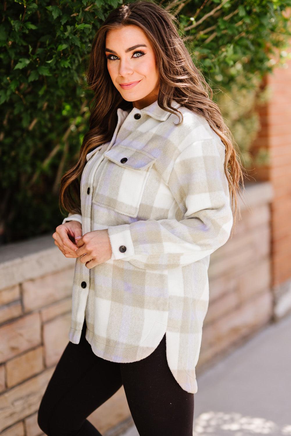 Plaid Dropped Shoulder Pocket Shacket Trendsi