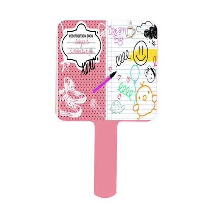 Handle Square Mirror｜Rubber -Back to School, Composition Notebook Style, Doodles, Scribbles, Writing, Girl, Pink (Designed by Dunbi)