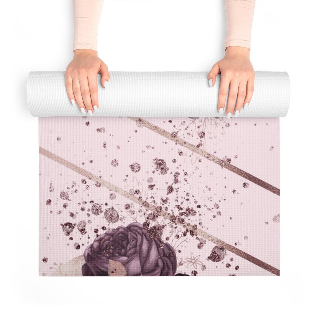 Pink Floral Foam Yoga Mat Printify