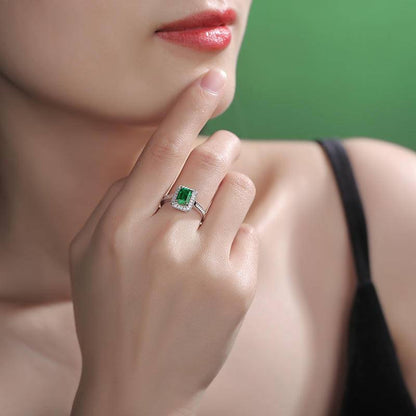 Green 925 Sterling Silver Octagon-Shaped Adjustable Rings