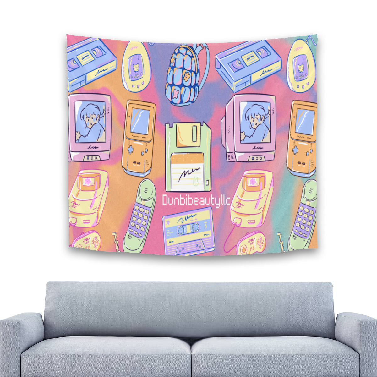 Tapestry(29×37inch) | Polyester -Kawaii, Retro, Anime, 90's Themed, Sherbet Colors, Pastel (Designed by Dunbi)