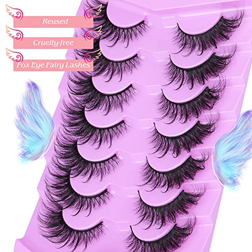 False Eyelashes Fairy Cat Eye Lashes Mink Fluffy Fox Eye Lashes Wispy Dramatic Eyelashes 20mm Fake Lashes 7 Pairs Pack by ALICE - DunbiBeauty, LLC