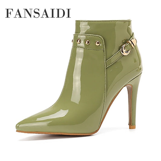 FANSAIDI Winter Pointed Toe Stilettos Heels Zipper High Heels Clear Heels Party Shoes Ankle Boots Ladies Boots 45 46 47 48 49 50 - DunbiBeauty, LLC