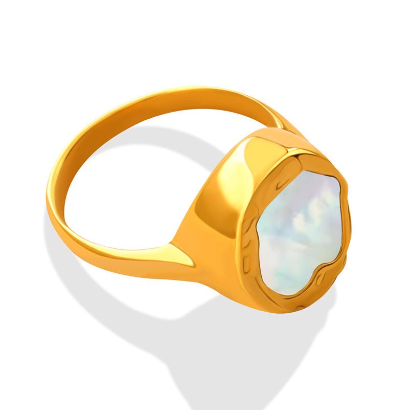 Fashion Geometric Cute Women's Gold-Plated White Sea Shell Inlaid Round Ring - DunbiBeauty, LLC