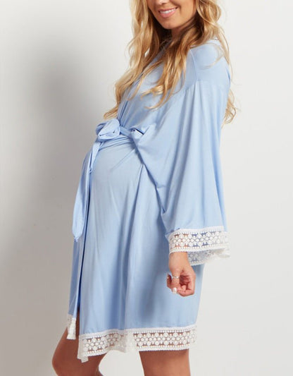 Fashion Lace Sleepwear Patchwork Maternity Pajamas Three quarter Sleeves Dresses Robe with Belt Pregnant women's Clothings - DunbiBeauty, LLC