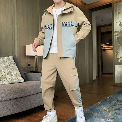 Fashion Men Clothing Jogging Suit Casual Tracksuit 2 Pcs Set Jackets and Pants - DunbiBeauty, LLC