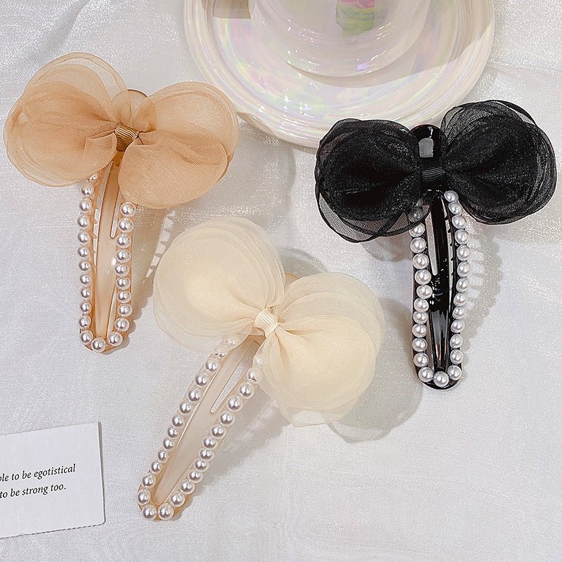 Fashion Mesh Pearl Barrettes Acrylic Hair Clip - DunbiBeauty, LLC