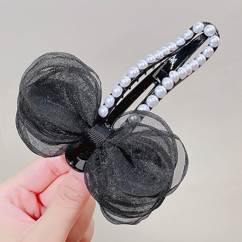 Fashion Mesh Pearl Barrettes Acrylic Hair Clip - DunbiBeauty, LLC