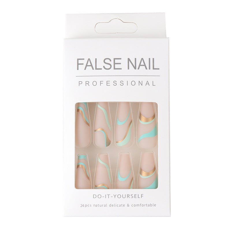 Fashion Simple Gold Line Wave Pattern Long Frosted Manicure - DunbiBeauty, LLC