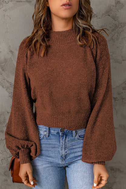 Ribbed Trim Balloon Sleeve Sweater Trendsi