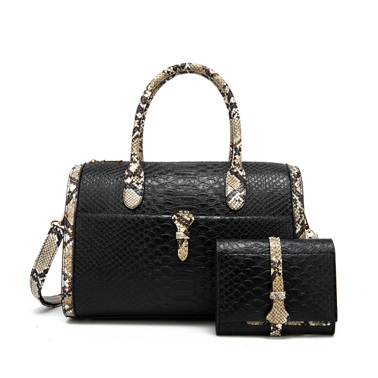 Retro Snakeskin Print Barrel Bag Set Kiwidrop