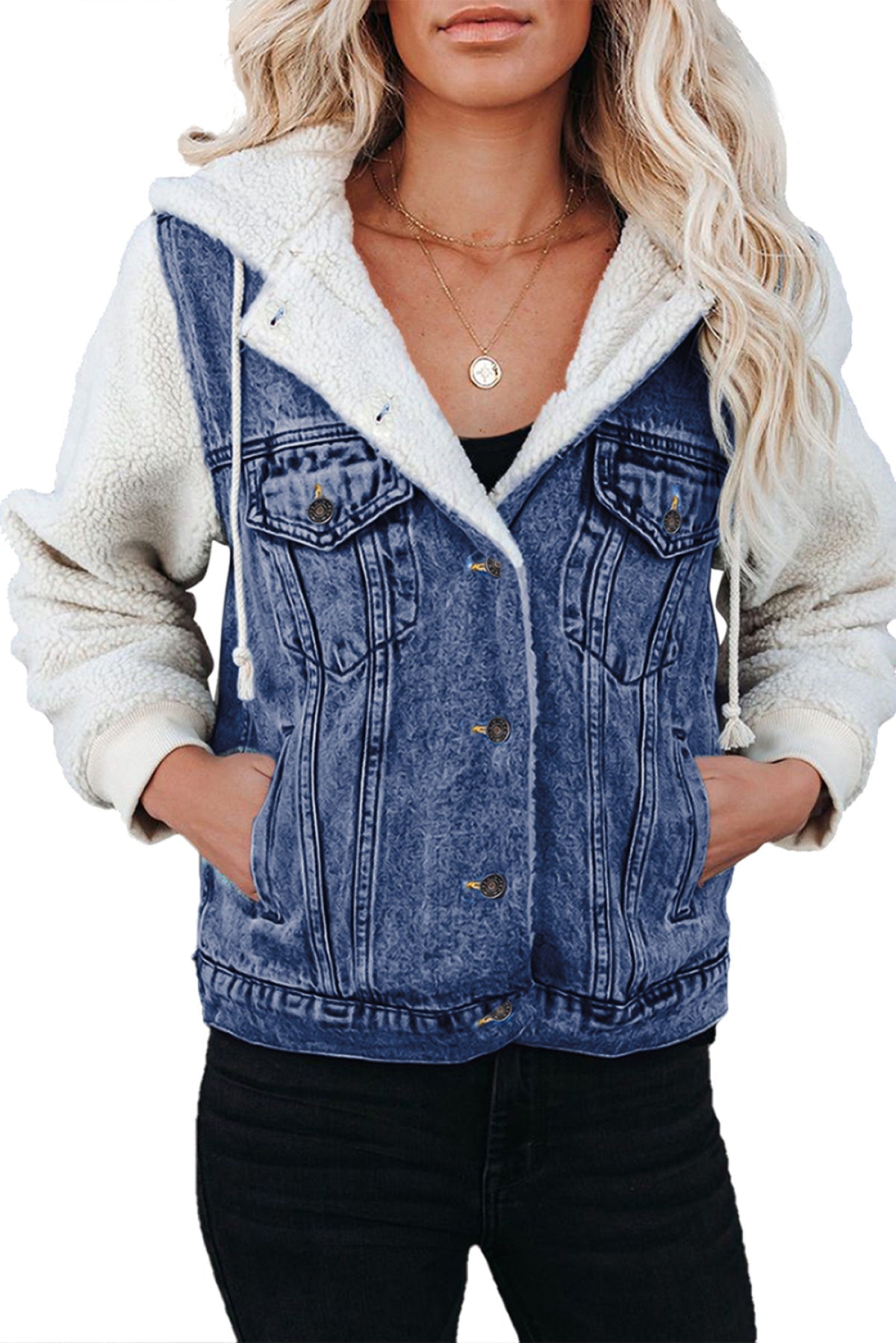 Sherpa Denim Splicing Buttoned Jacket Kiwidrop