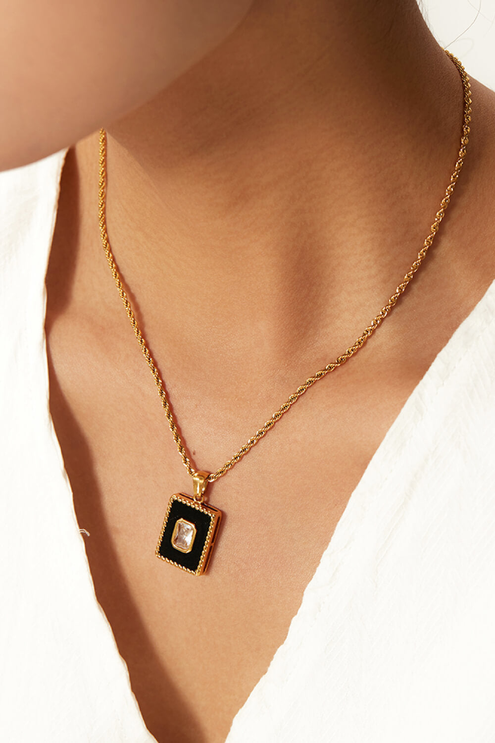 Square Pendant Twisted Chain Necklace Trendsi