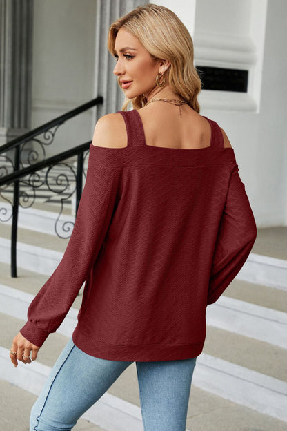 Cold Shoulder Square Neck Cutout Blouse