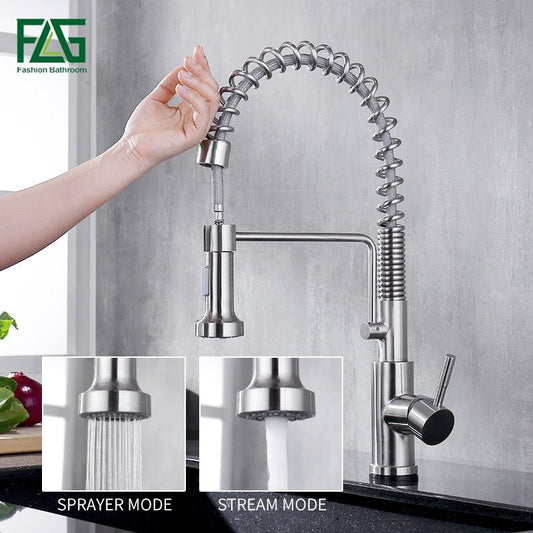 FLG Brushed Nickel Sensor Touch Kitchen Spring Faucet Sensitive Smart Touch Kitchen Tap Pull Out Spring Kitchen Sense Faucets - DunbiBeauty, LLC