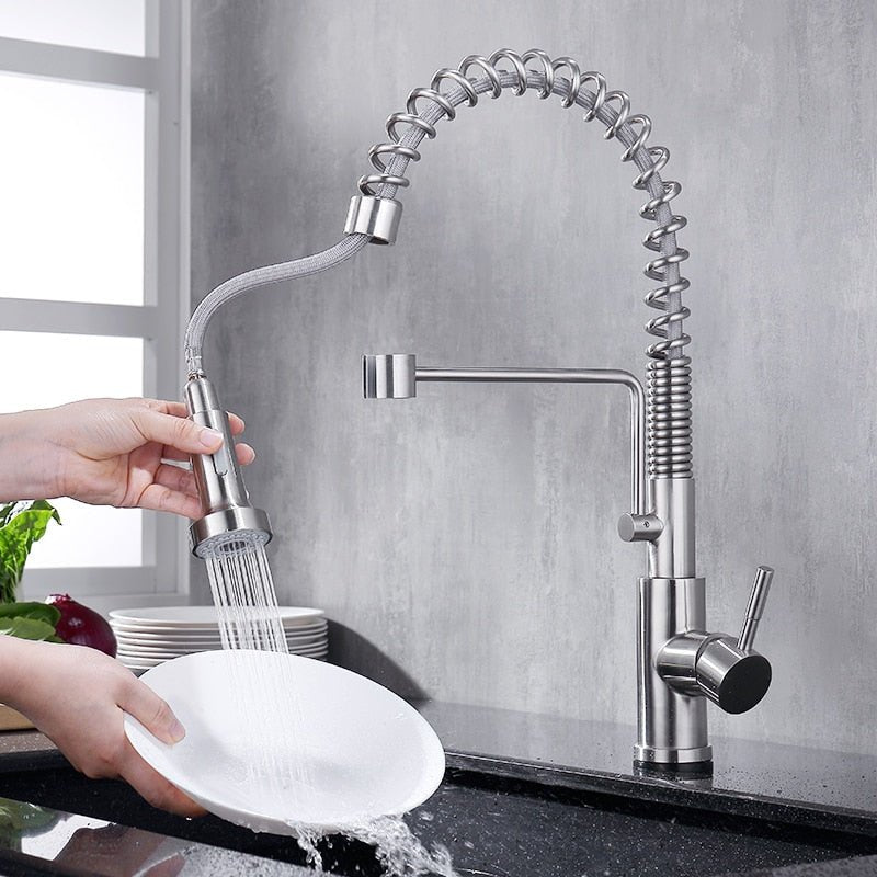 FLG Brushed Nickel Sensor Touch Kitchen Spring Faucet Sensitive Smart Touch Kitchen Tap Pull Out Spring Kitchen Sense Faucets - DunbiBeauty, LLC