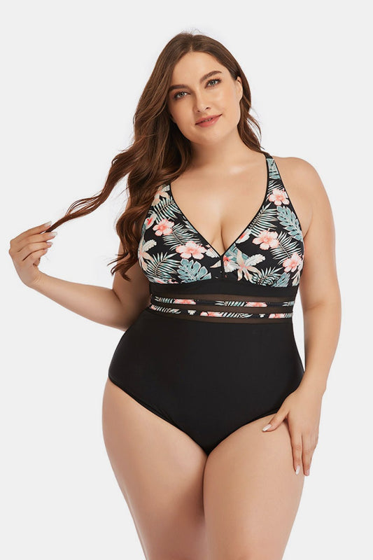 Floral Cutout Tie-Back One-Piece Swimsuit - DunbiBeauty, LLC