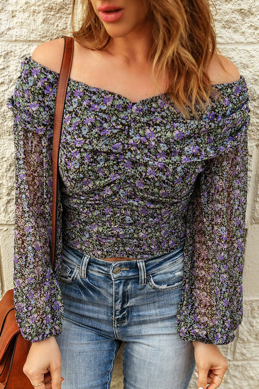 Floral Off-Shoulder Ruched Top - DunbiBeauty, LLC