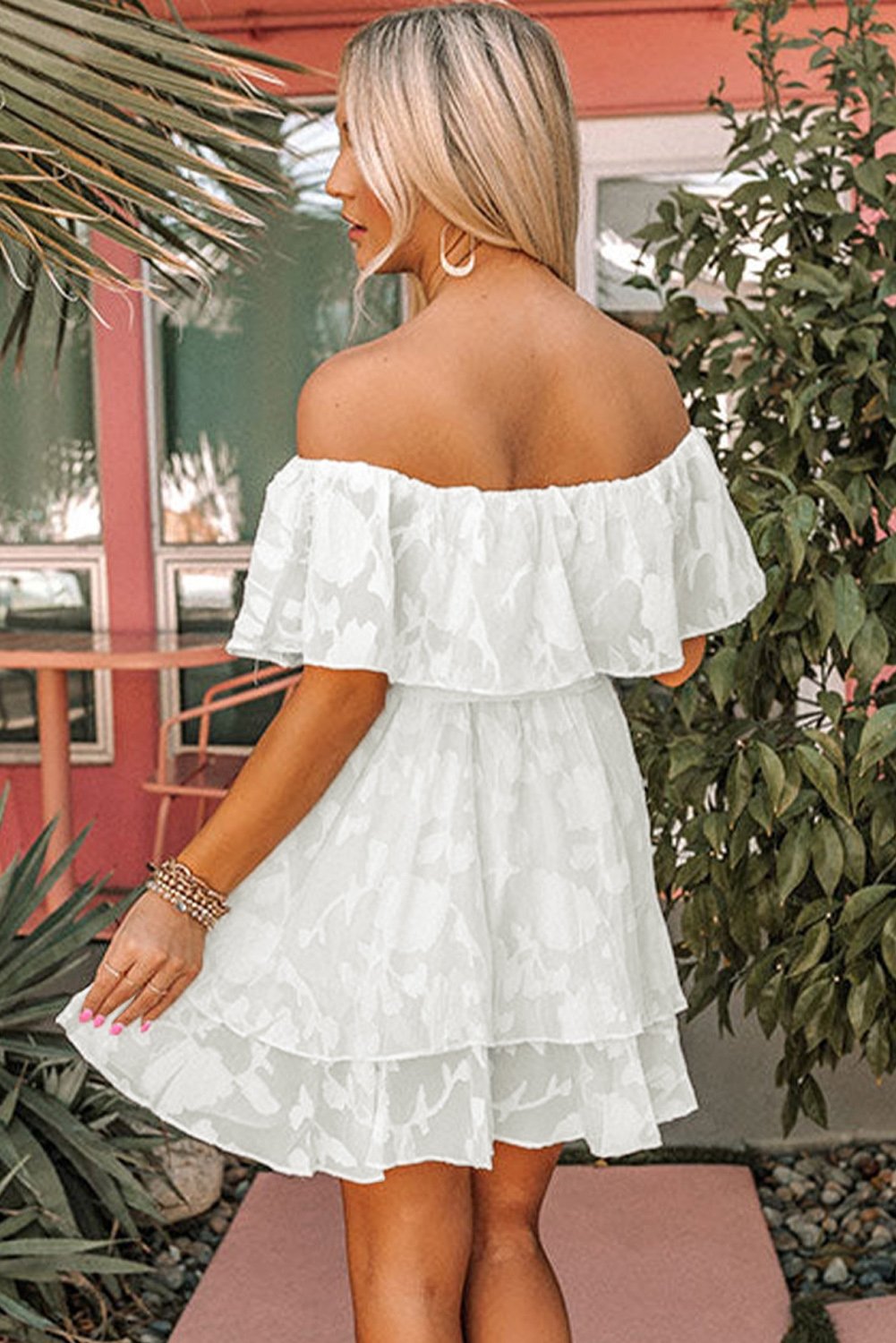 Floral Pattern Off-Shoulder Ruffle Dress With Cinched Waist - DunbiBeauty, LLC