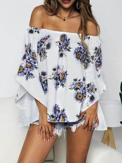 Floral Print Off-Shoulder Flounce Sleeve Blouse - DunbiBeauty, LLC