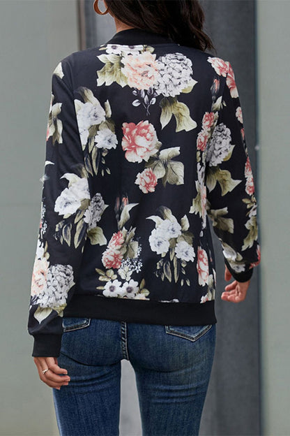 Floral Print Zip Up Bomber Jacket - DunbiBeauty, LLC