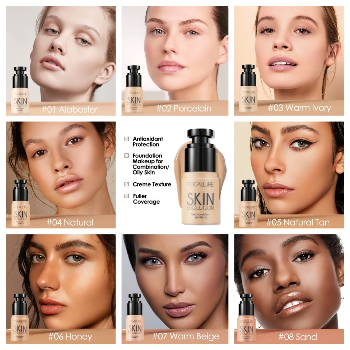 FOCALLURE Professional Face Liquid Foundation Cream Full Coverage Concealer Waterproof Makeup Base Brighten Cover Dark Circles - DunbiBeauty, LLC