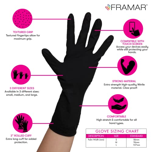 Framar Powder Free Nitrile Gloves – 12 INCH Black Gloves Disposable Latex Free, Non Latex Gloves, Nitrile Gloves Medium, Latex Free Gloves Medium, Guantes Desechables, Medium Nitrile Gloves - DunbiBeauty, LLC