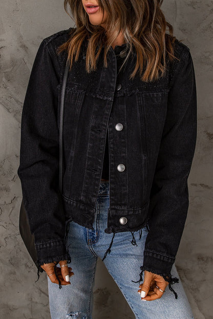 Frayed Trim Button Down Denim Jacket - DunbiBeauty, LLC