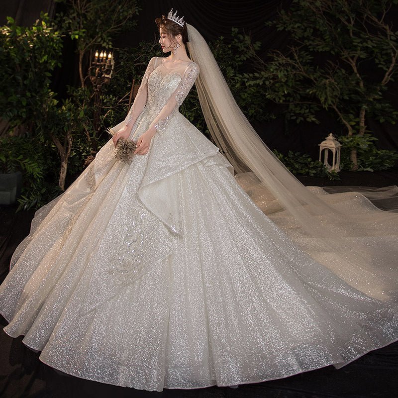 French Style Wide Train Wedding Gown - DunbiBeauty, LLC