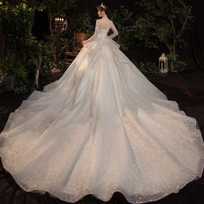 French Style Wide Train Wedding Gown - DunbiBeauty, LLC