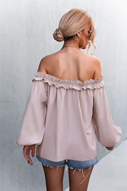 Frill Trim Off-Shoulder Balloon Sleeve Top - DunbiBeauty, LLC