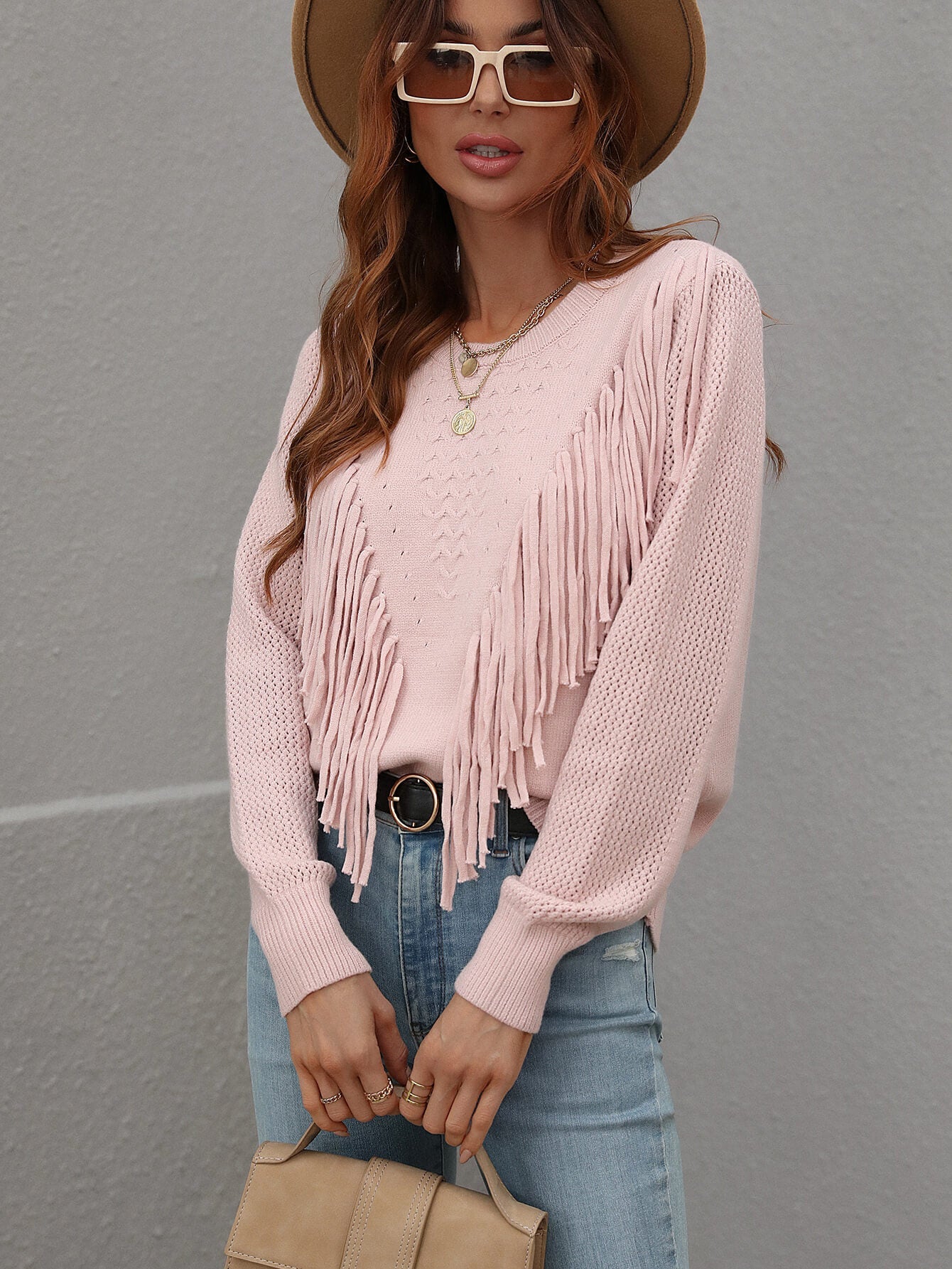 Fringe Detail Ribbed Trim Sweater - DunbiBeauty, LLC