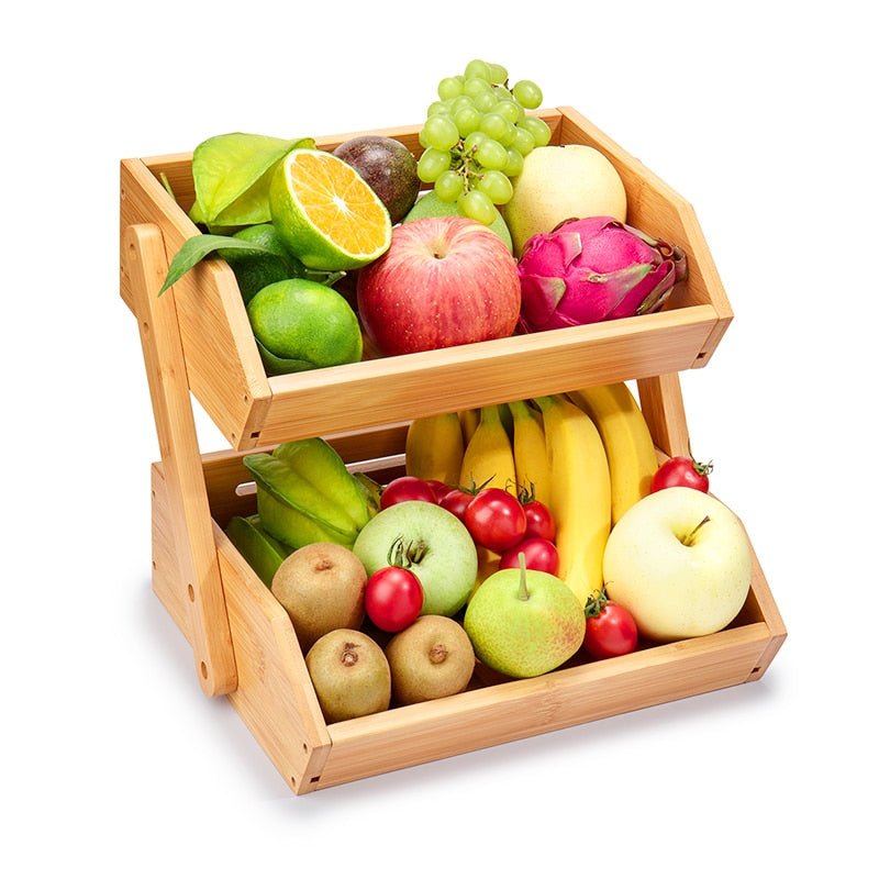 Fruit Basket 2 Tire Bamboo Storage Shelf Breathable Removable Food Container Kitchen Fresh Fruit Vegetable Accessories - DunbiBeauty, LLC